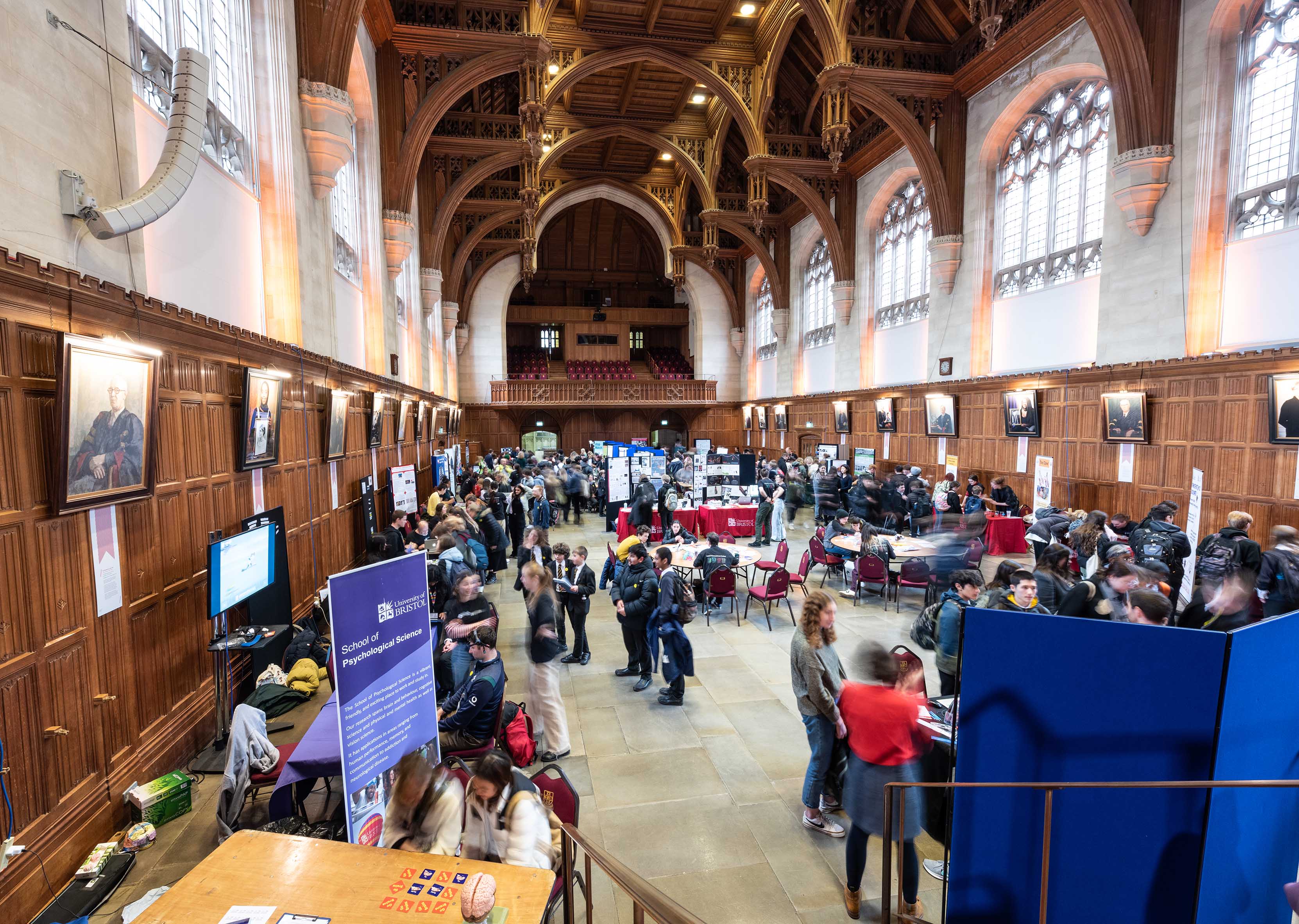Wills Memorial Building main hall with overview of festival stalls